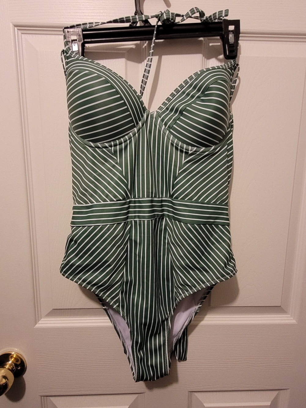 SHEIN Green and White Striped One-Piece Swim Footie
